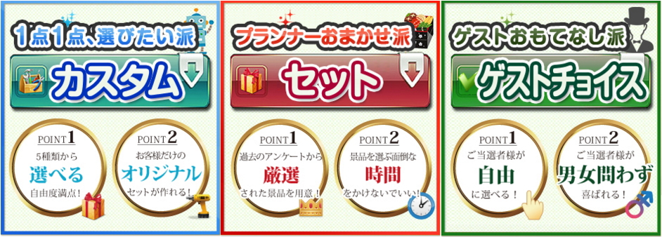景品JPの3パターンの景品セット紹介